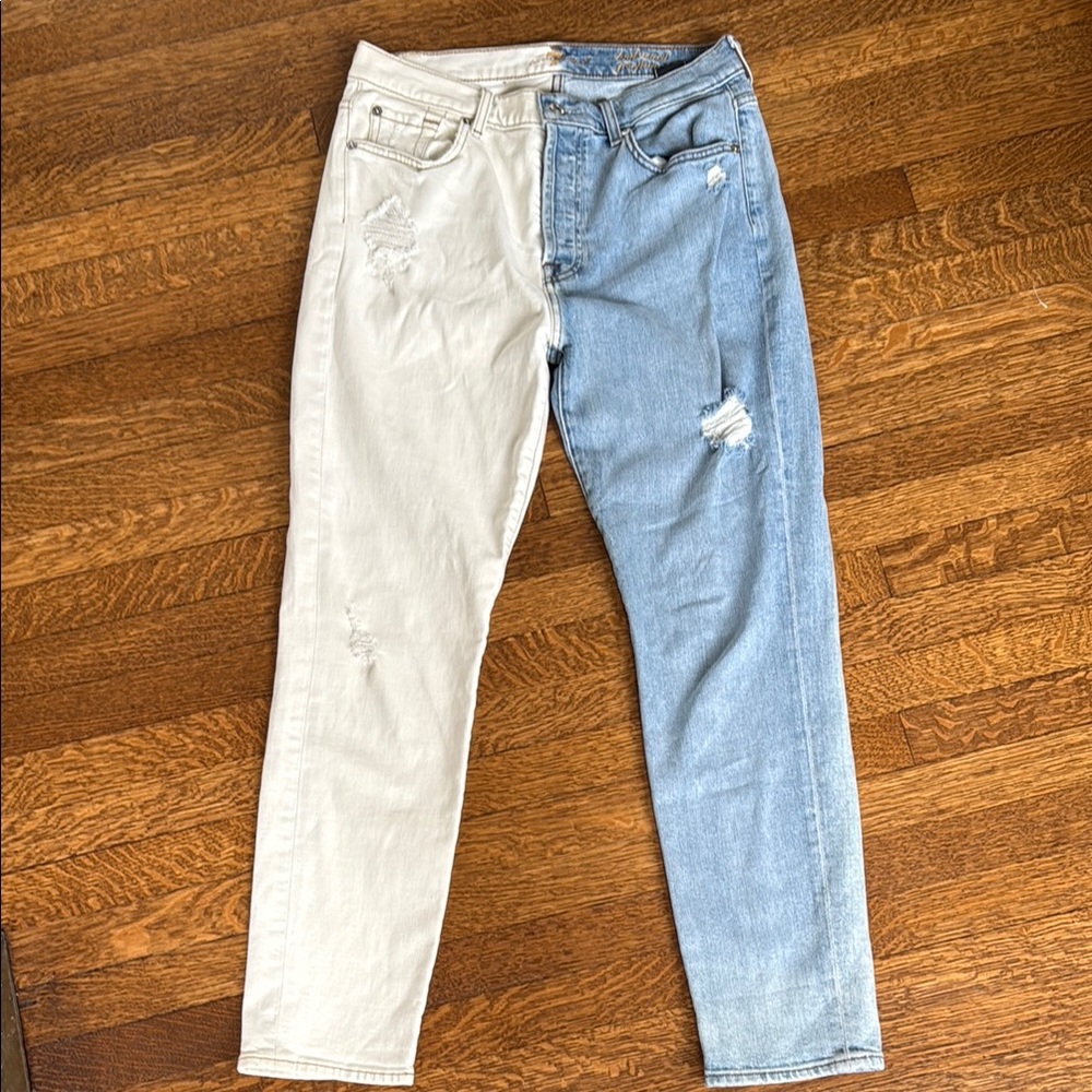 FUN!! 7 For All Mankind Two-Tone Jeans in Cream and Blue - size 28